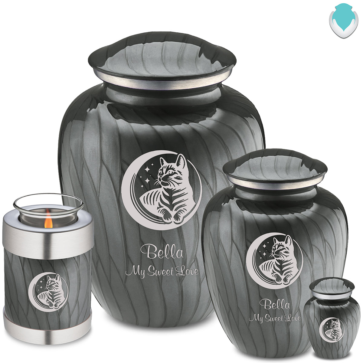 Medium Embrace Pearl Silver Pet Cute Cat Cremation Urn