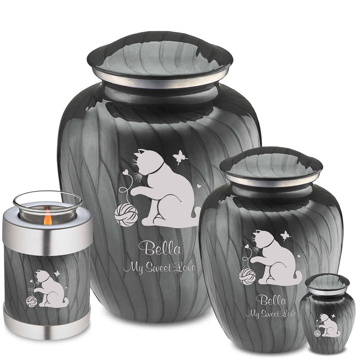 Large Embrace Pearl Silver Pet Fun Cat Cremation Urn