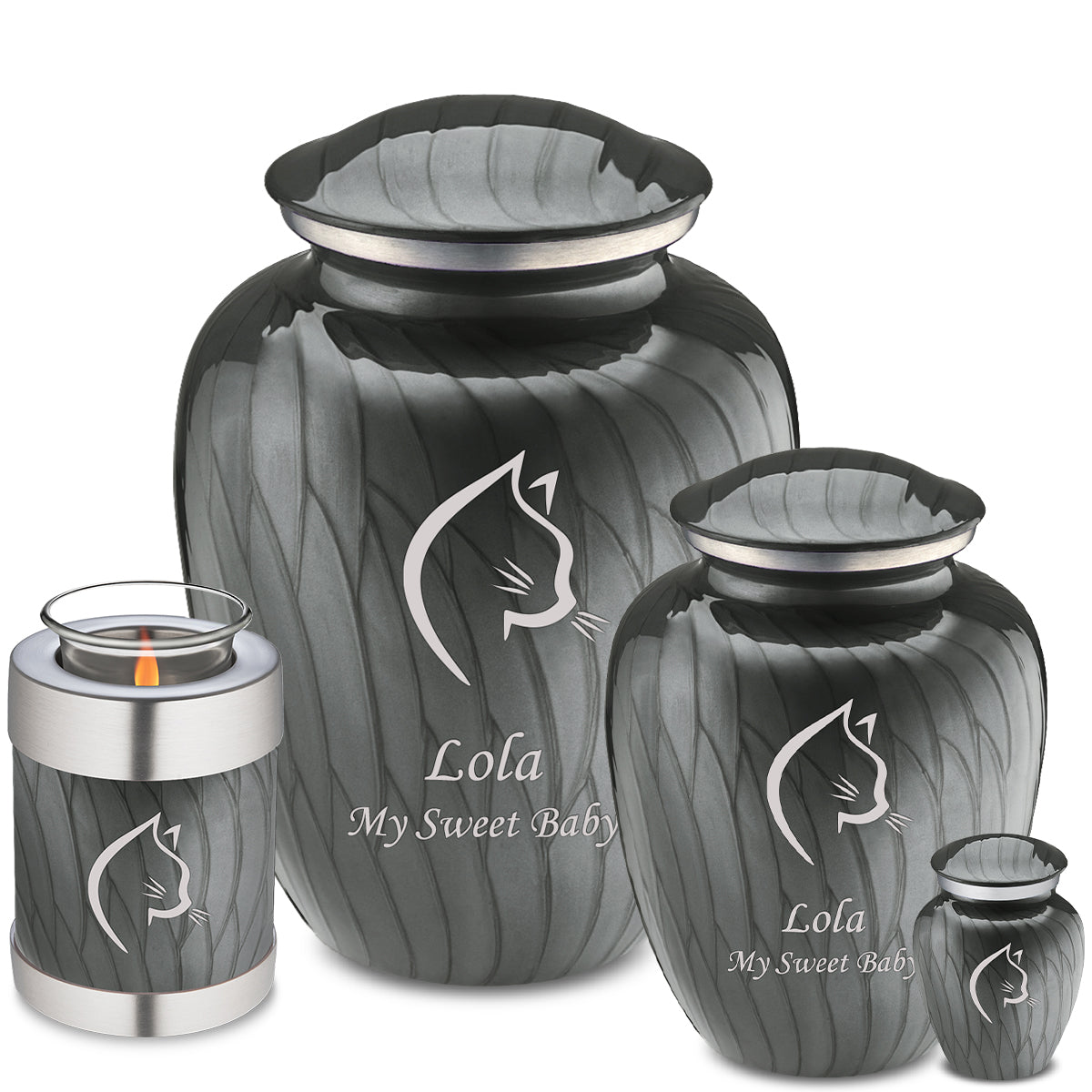 Medium Embrace Pearl Silver Cat Pet Cremation Urn