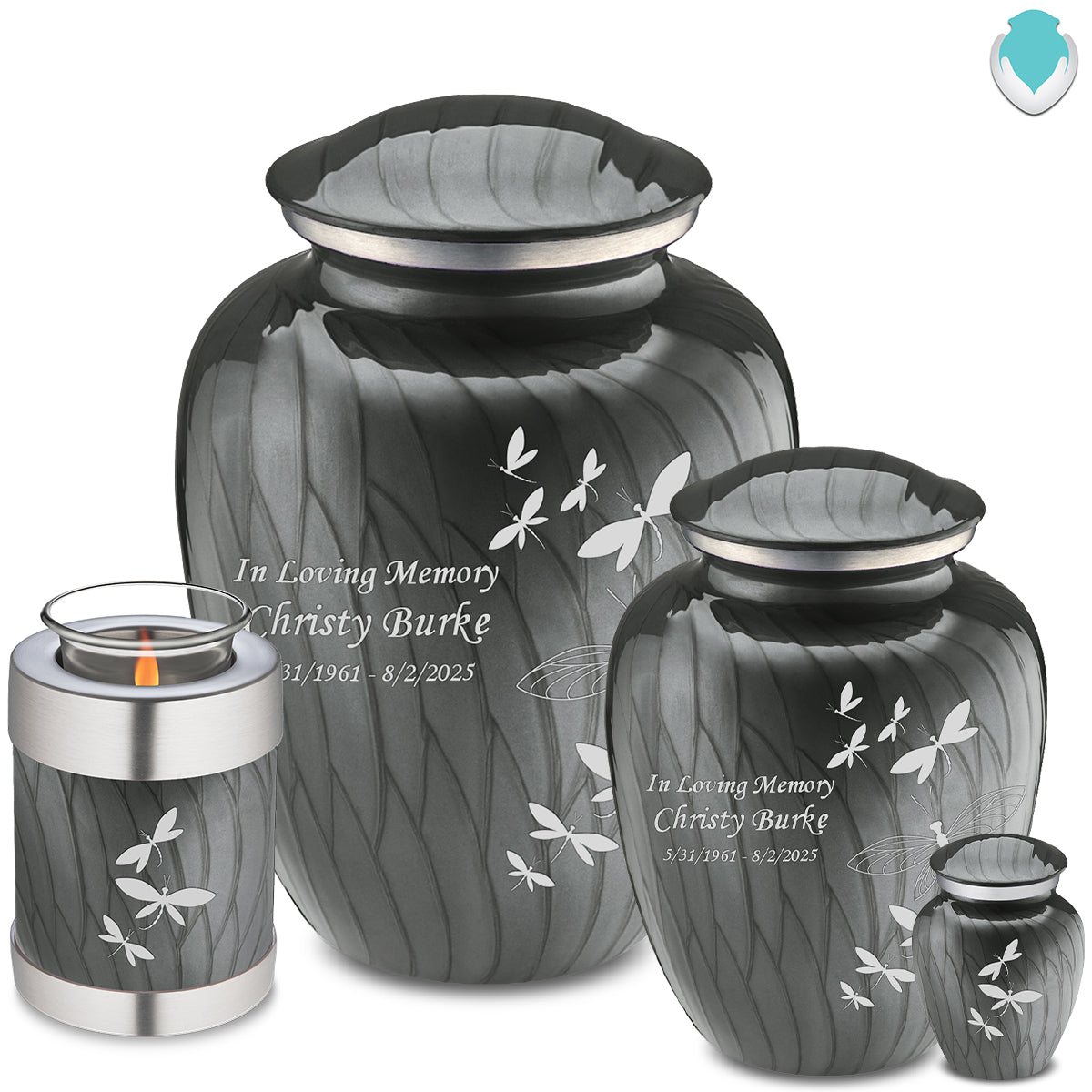 Adult Embrace Pearl Silver Dragonflies Cremation Urn