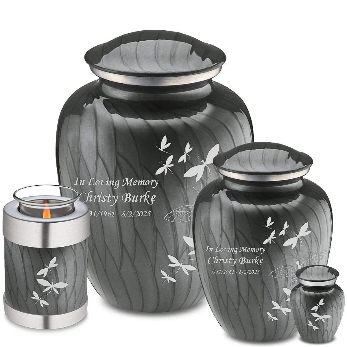 Adult Embrace Pearl Silver Dragonflies Cremation Urn