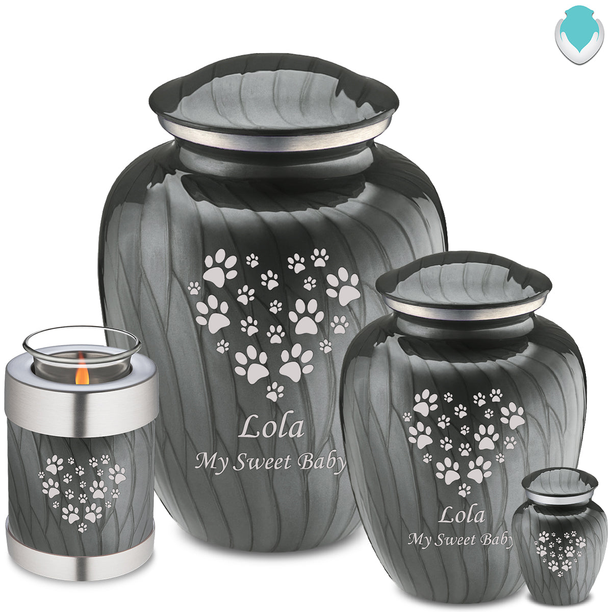 Medium Embrace Pearl Silver Heart Paws Pet Cremation Urn