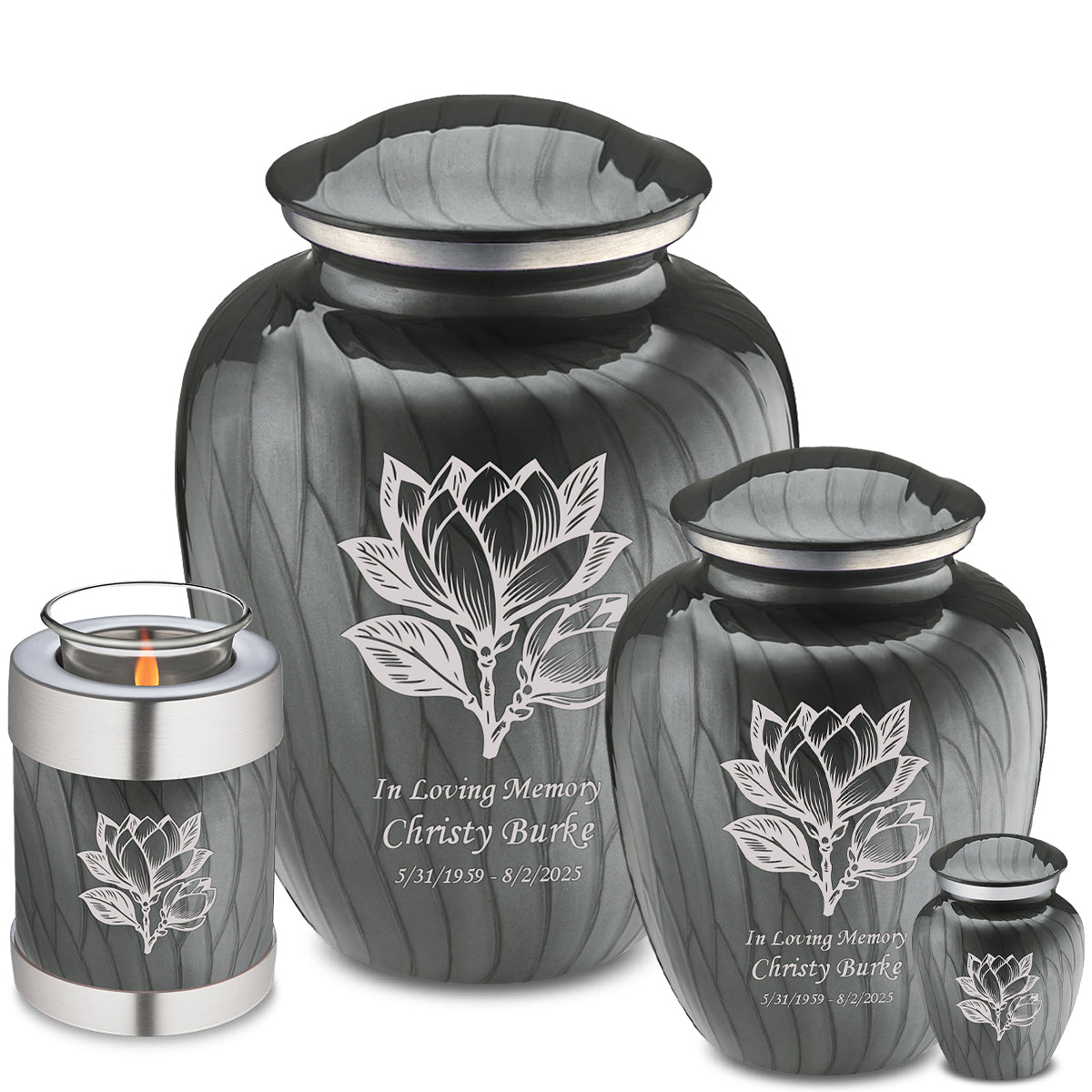 Adult Embrace Pearl Silver Magnolia Flower Cremation Urn