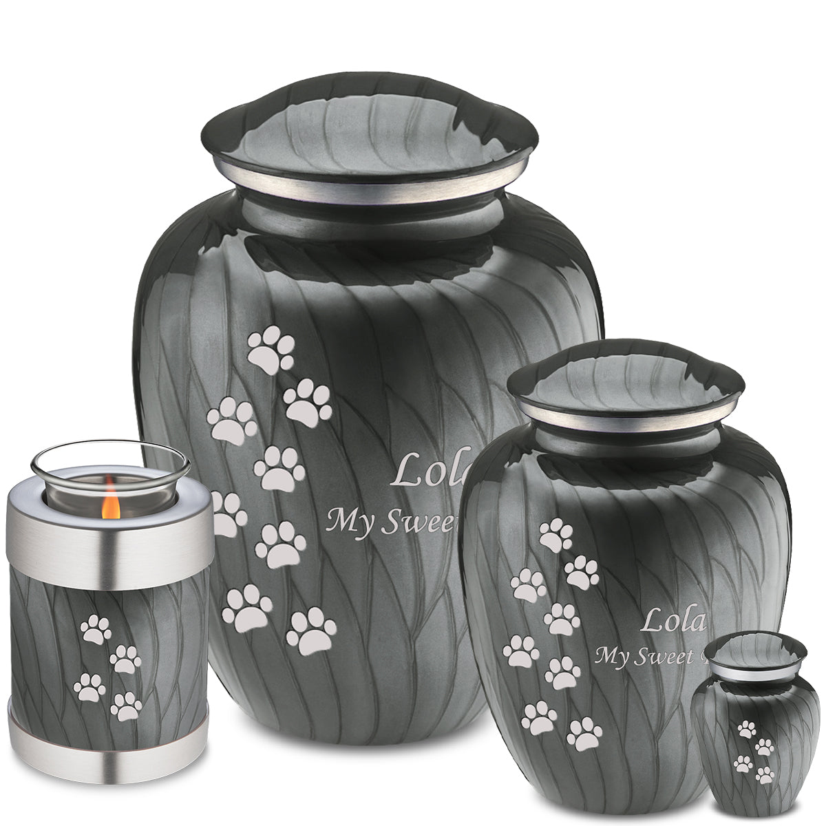 Medium Embrace Pearl Silver Walking Paws Pet Cremation Urn