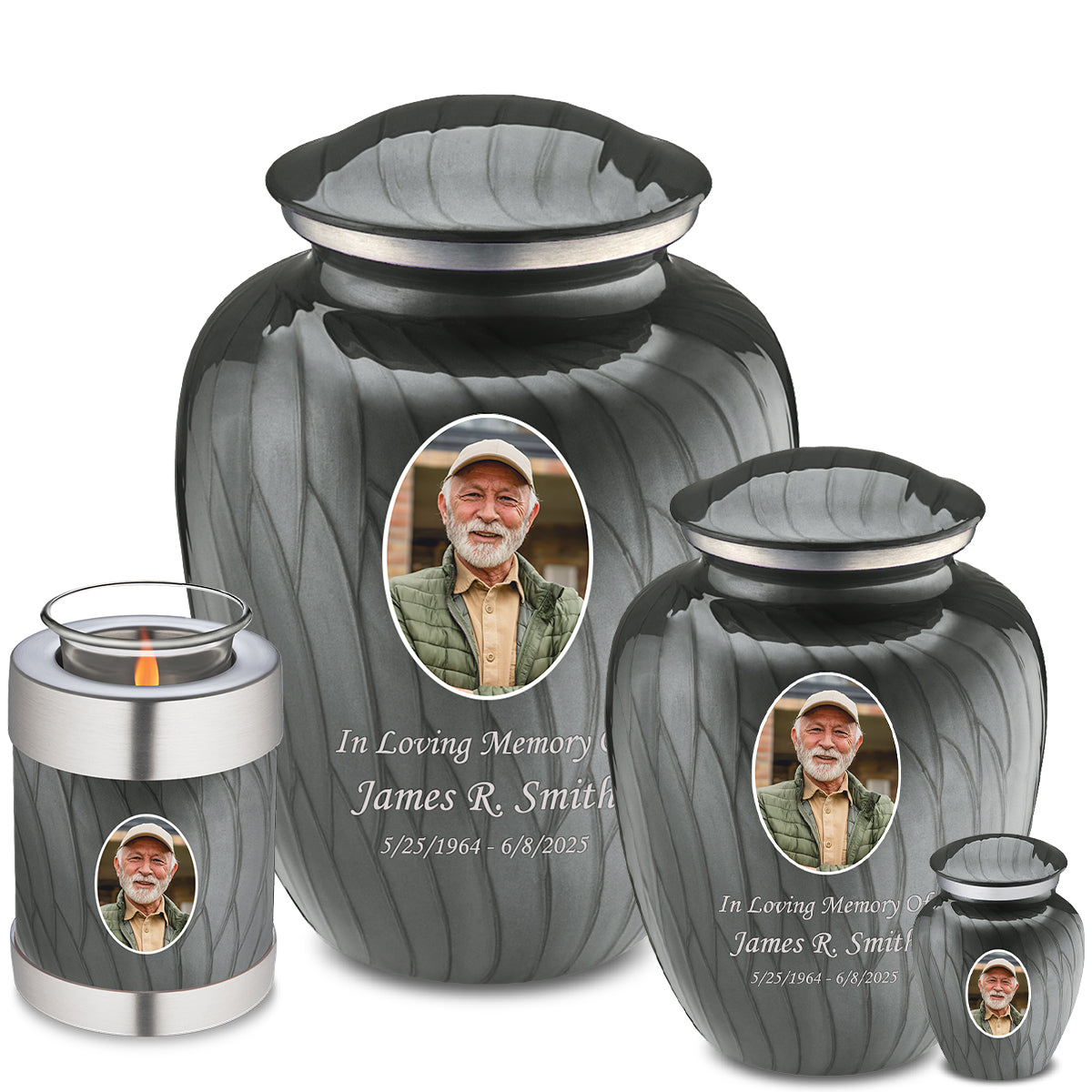 Medium Embrace Pearl Silver Portrait Cremation Urn