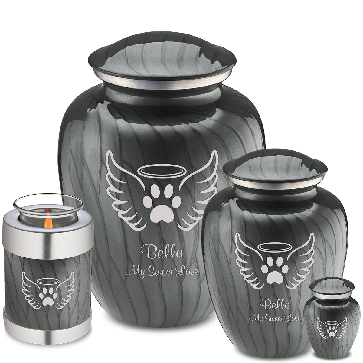 Medium Embrace Pearl Silver Pet Angel Wings Cremation Urn