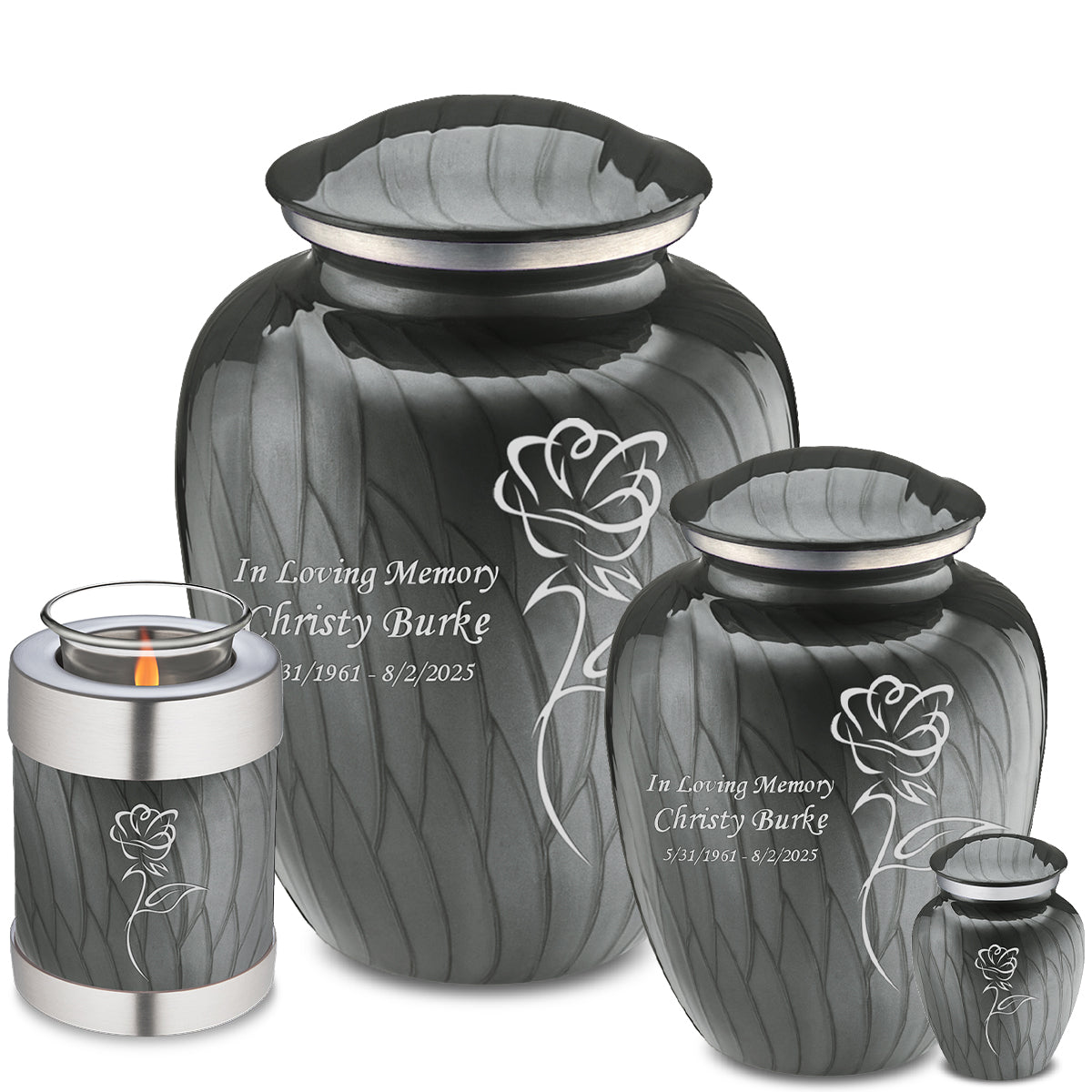 Medium Embrace Pearl Silver Rose Cremation Urn