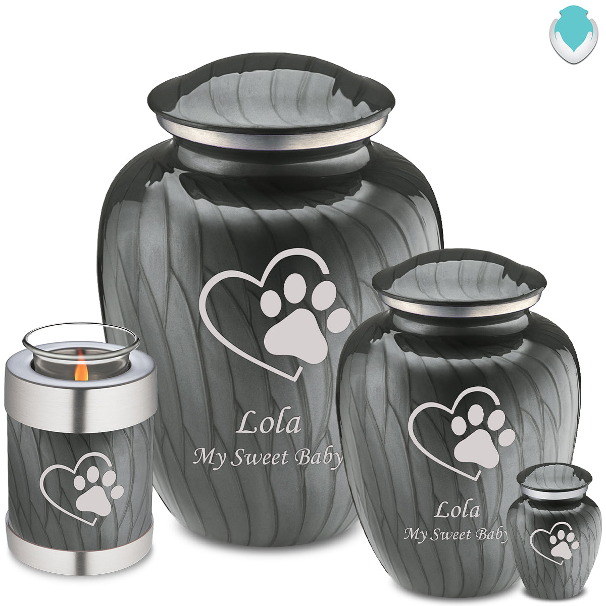 Large Embrace Pearl Silver Single Paw Heart Pet Cremation Urn