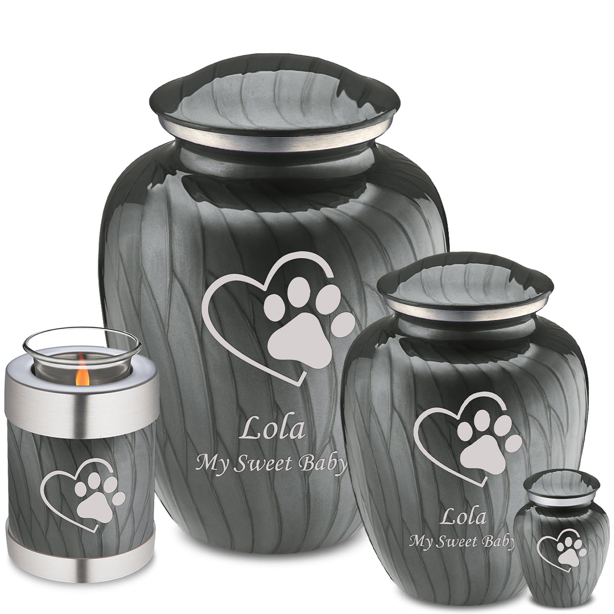 Medium Embrace Pearl Silver Single Paw Heart Pet Cremation Urn