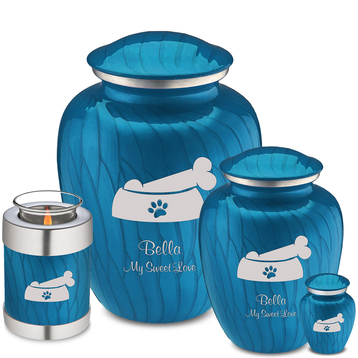 Candle Holder Embrace Pearl Racing Blue Pet Dog Bone Cremation Urn