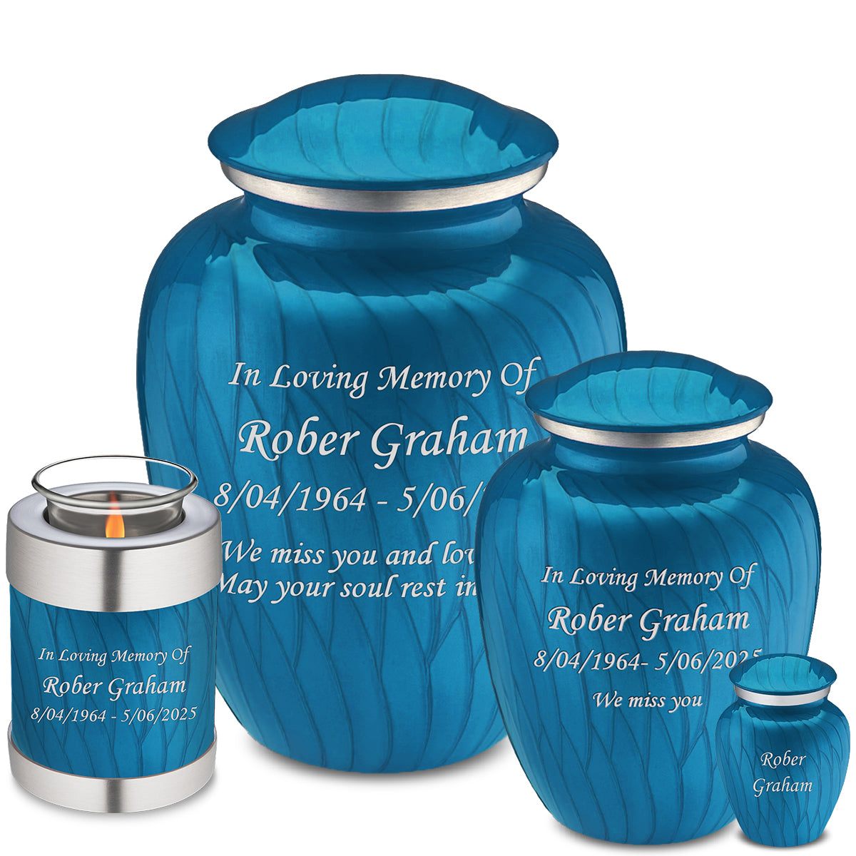 Adult Embrace Pearl Racing Blue Custom Engraved Cremation Urn