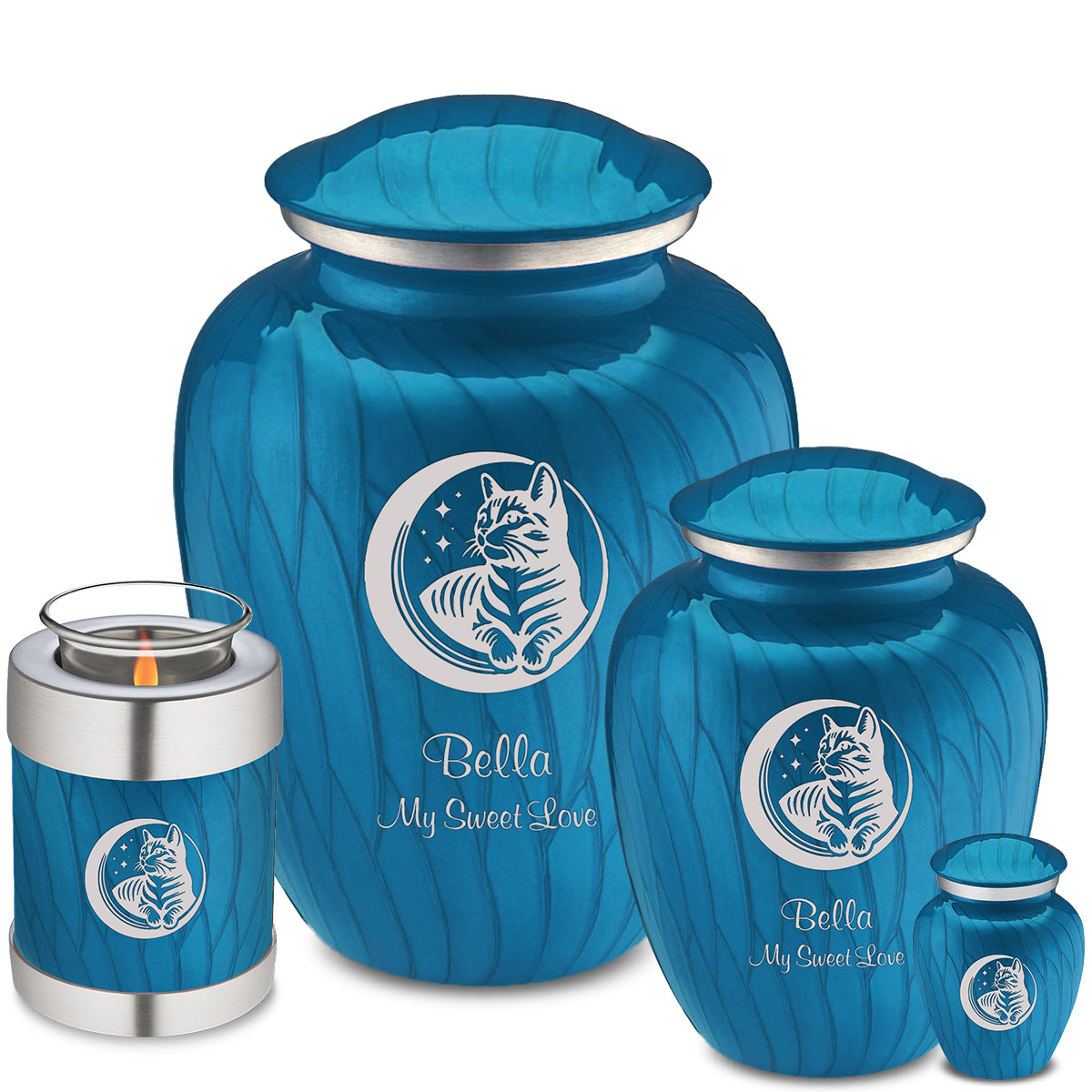 Large Embrace Pearl Racing Blue Pet Cute Cat Cremation Urn