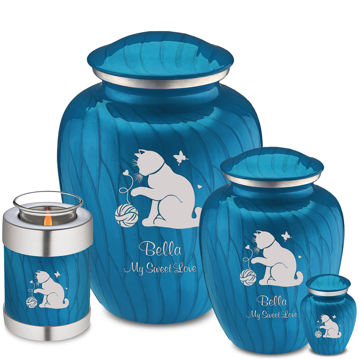 Medium Embrace Pearl Racing Blue Pet Fun Cat Cremation Urn