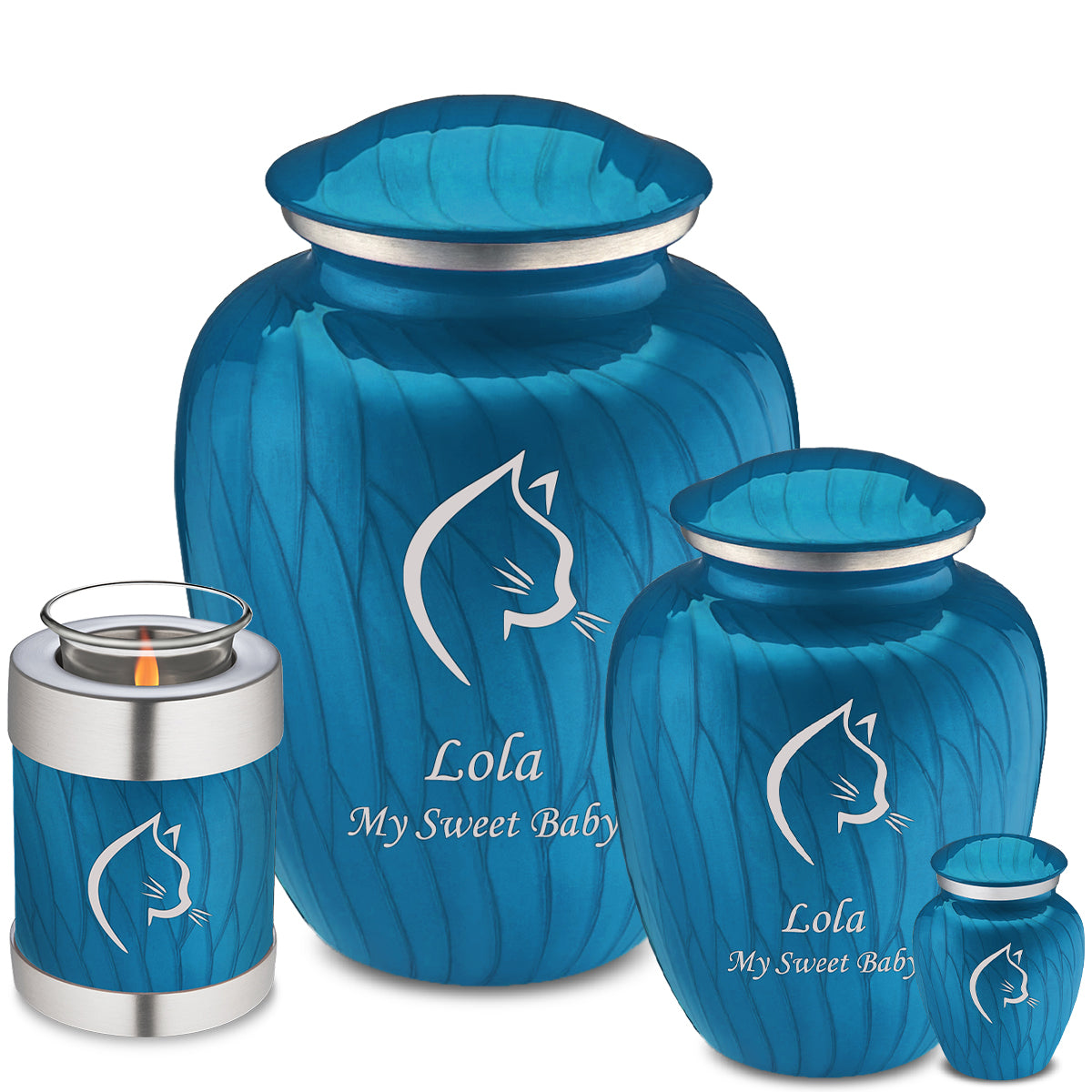 Keepsake Embrace Pearl Racing Blue Cat Pet Cremation Urn