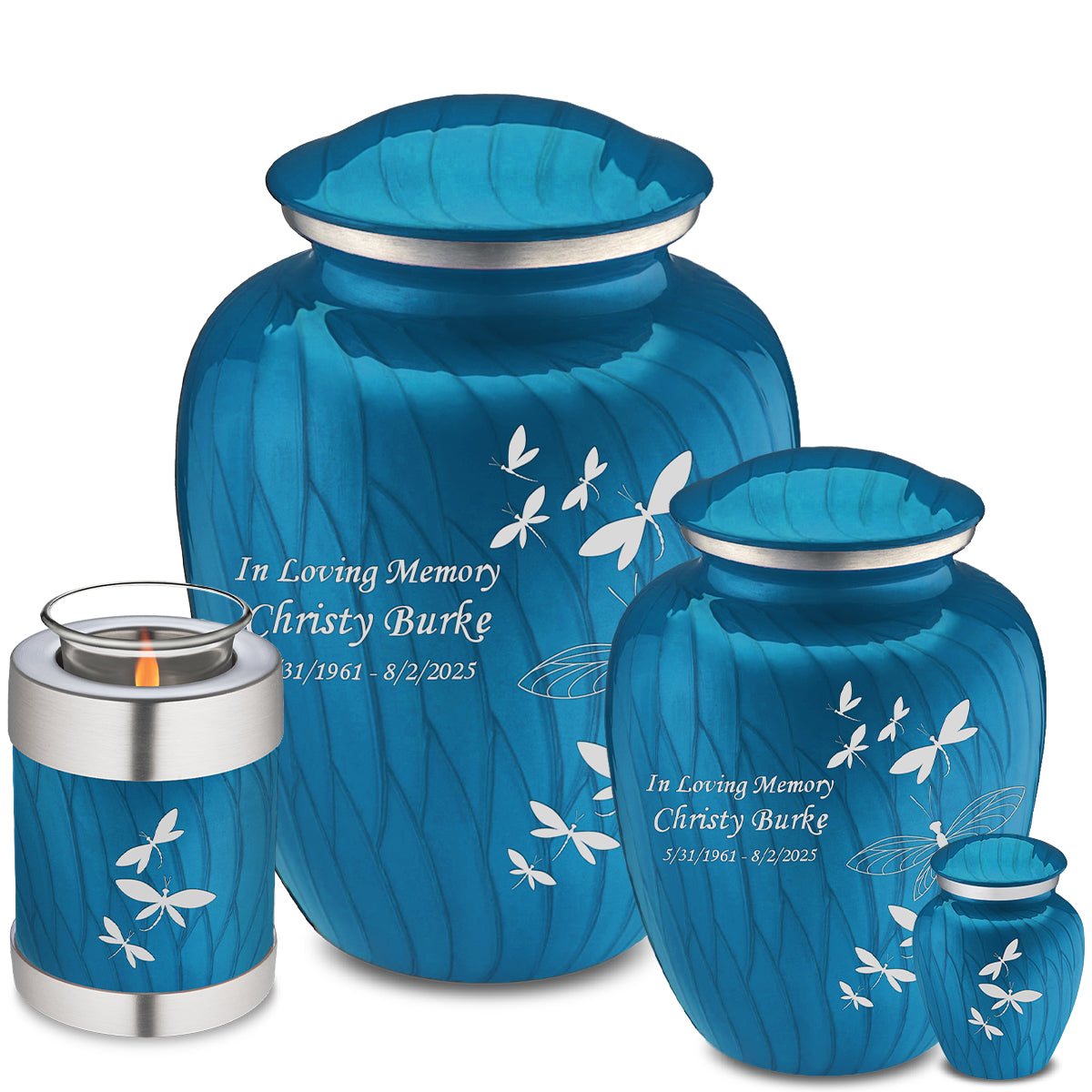 Adult Embrace Pearl Racing Blue Dragonflies Cremation Urn