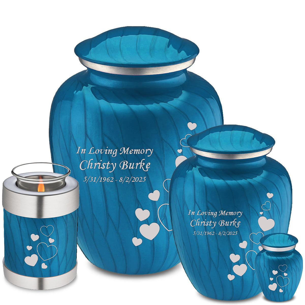 Keepsake Embrace Pearl Racing Blue Floating Heart Cremation Urn