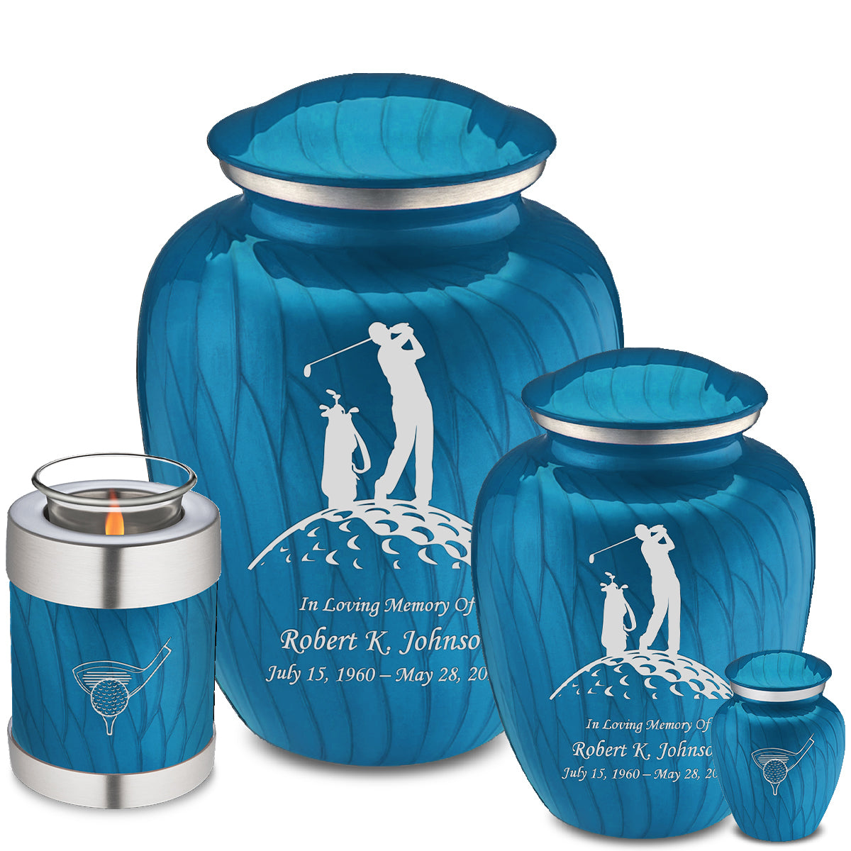 Medium Embrace Pearl Racing Blue Golf Cremation Urn