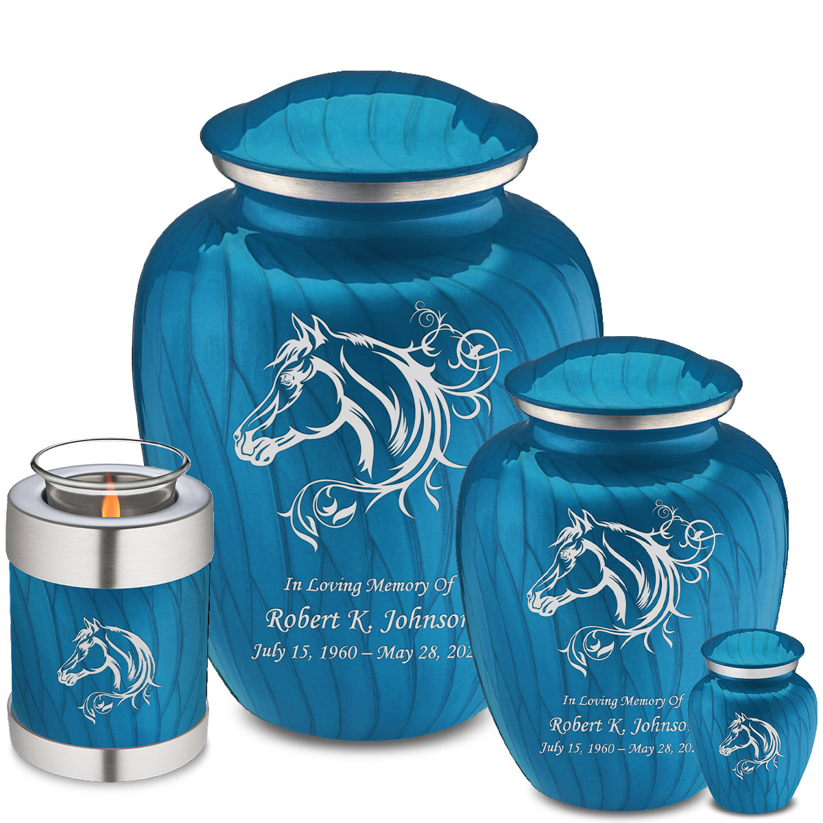 Adult Embrace Pearl Racing Blue Horse Cremation Urn