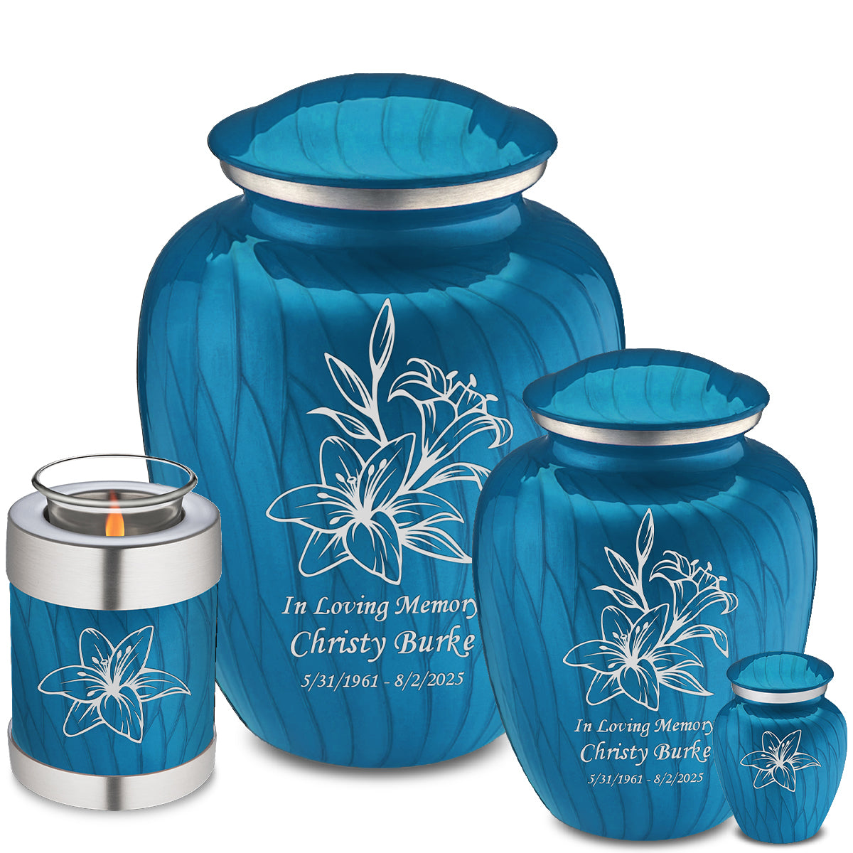 Adult Embrace Pearl Racing Blue Lily Cremation Urn