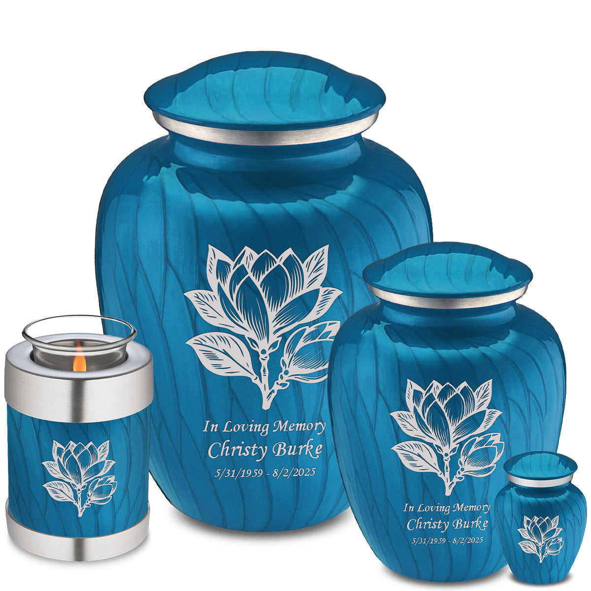 Adult Embrace Pearl Racing Blue Magnolia Flower Cremation Urn