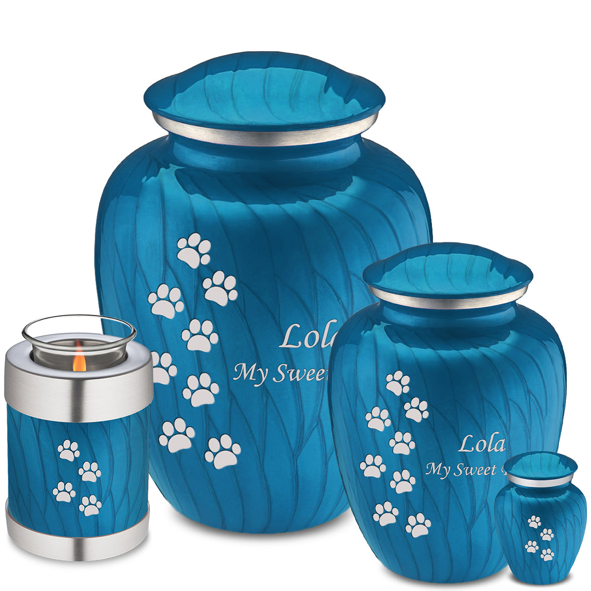 Large Embrace Pearl Racing Blue Walking Paws Pet Cremation Urn