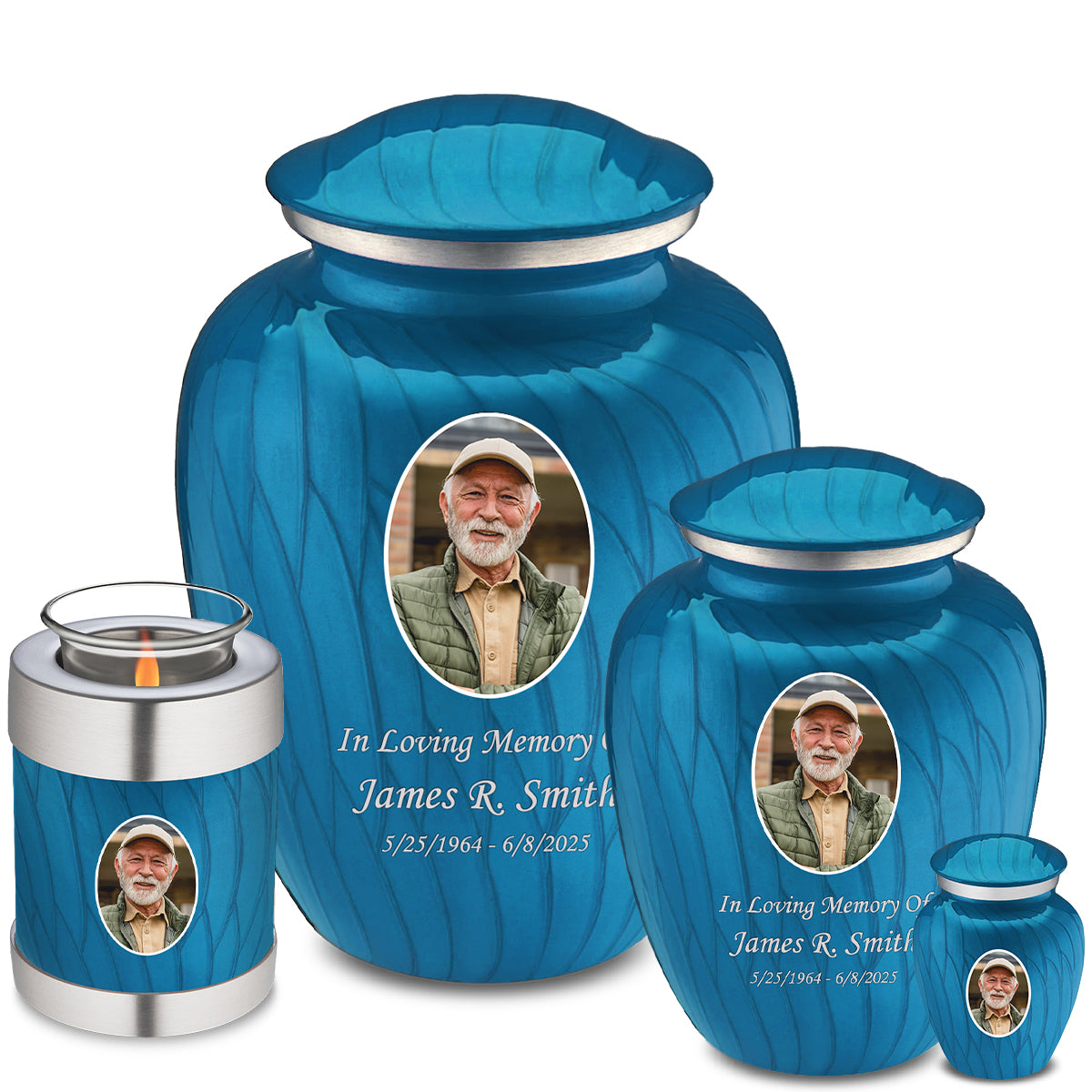 Medium Embrace Pearl Racing Blue Portrait Cremation Urn