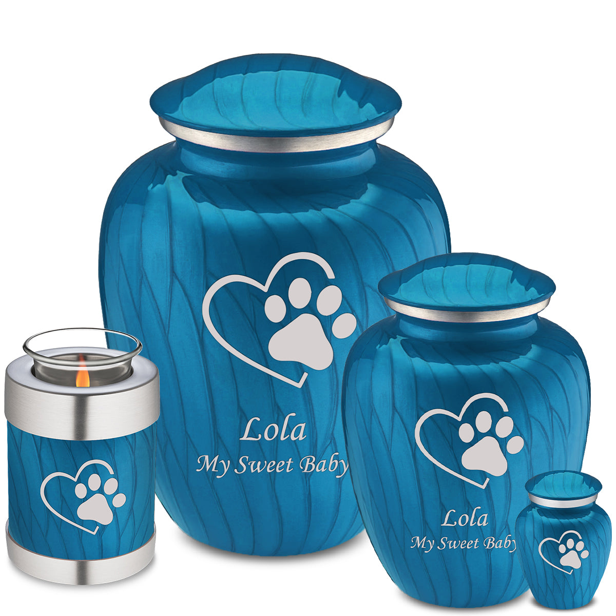 Medium Embrace Pearl Racing blue Single Paw Heart Pet Cremation Urn