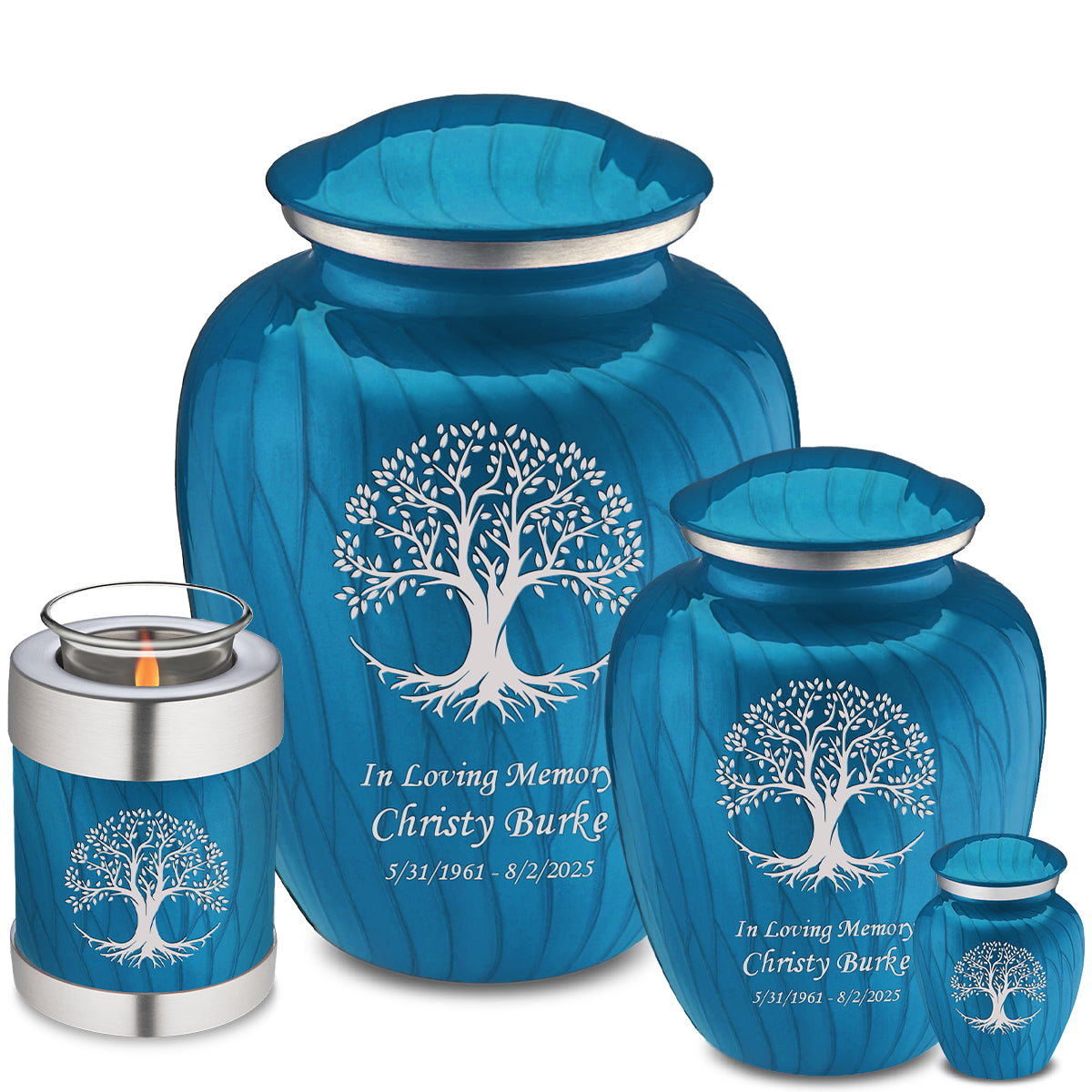 Keepsake Embrace Pearl Racing Blue Tree of Life Cremation Urn