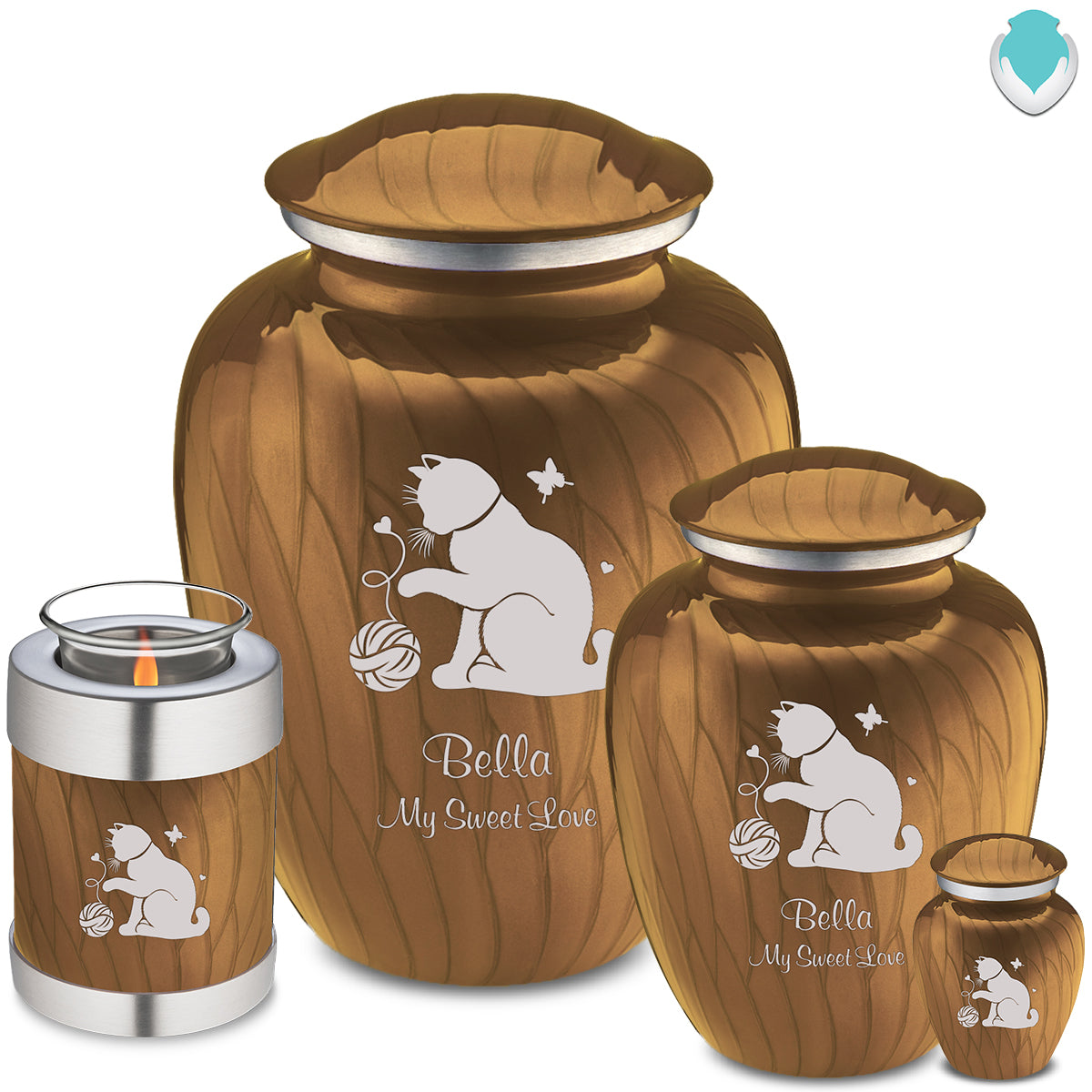 Medium Embrace Pearl Gold Pet Fun Cat Cremation Urn
