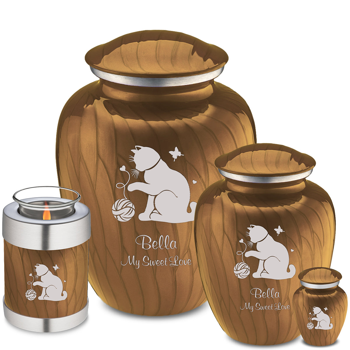 Medium Embrace Pearl Gold Pet Fun Cat Cremation Urn