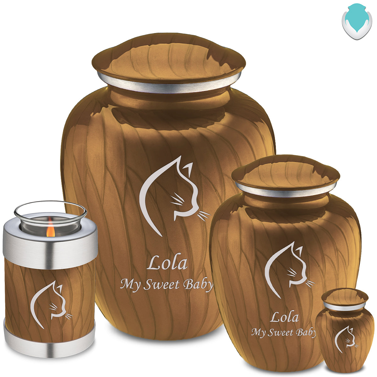 Medium Embrace Pearl Gold Cat Pet Cremation Urn
