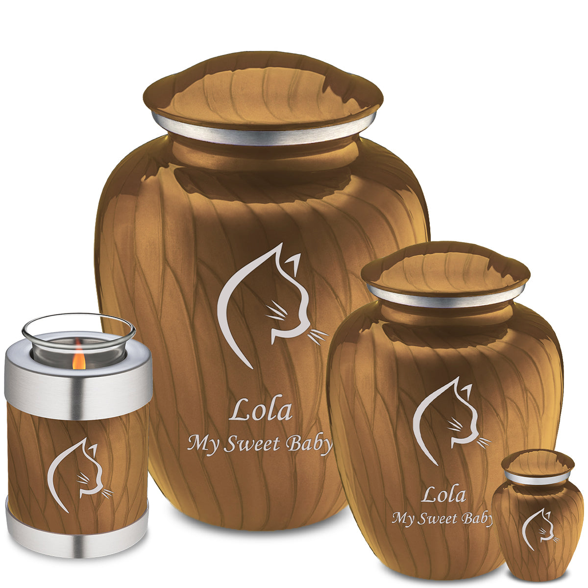 Medium Embrace Pearl Gold Cat Pet Cremation Urn