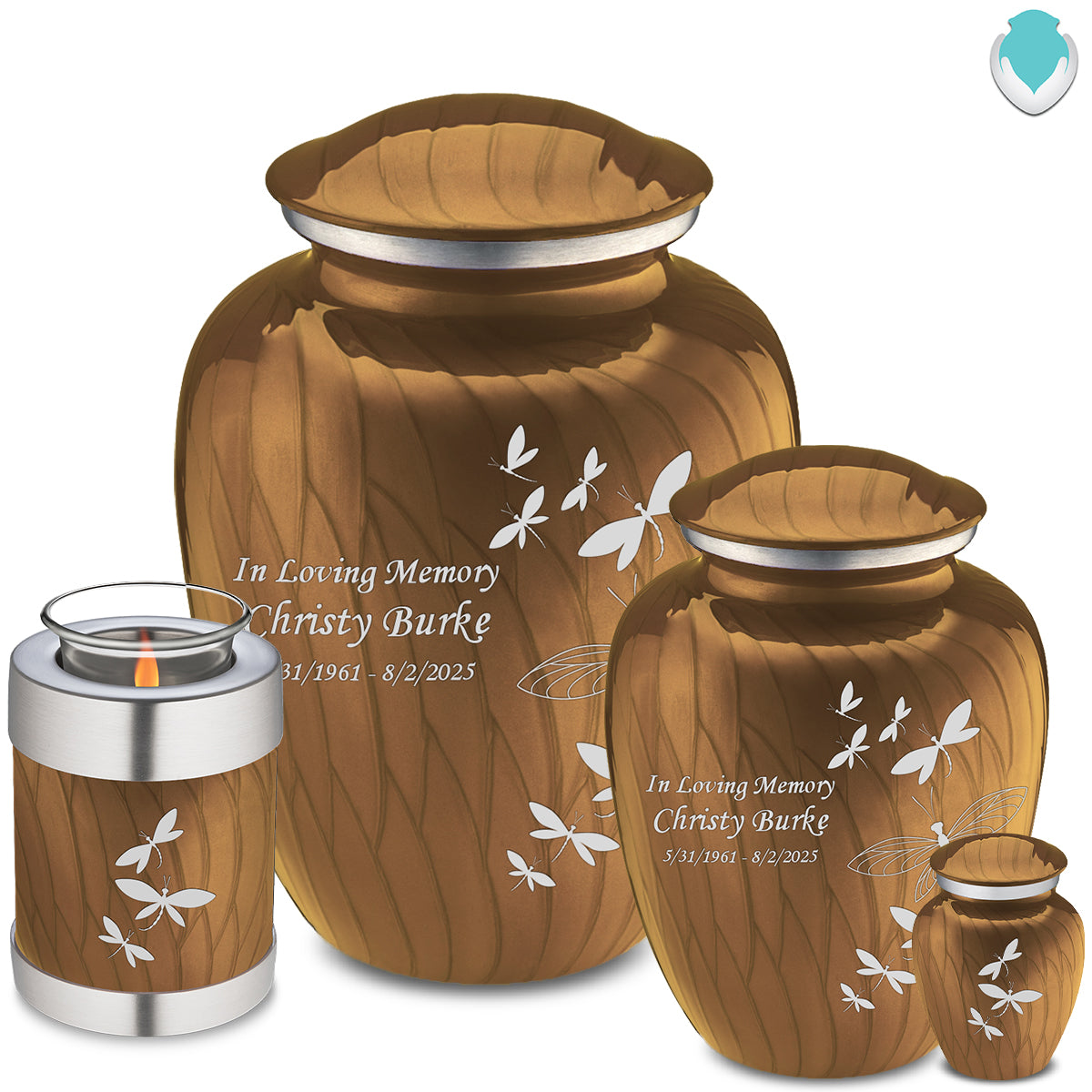Adult Embrace Pearl Gold Dragonflies Cremation Urn