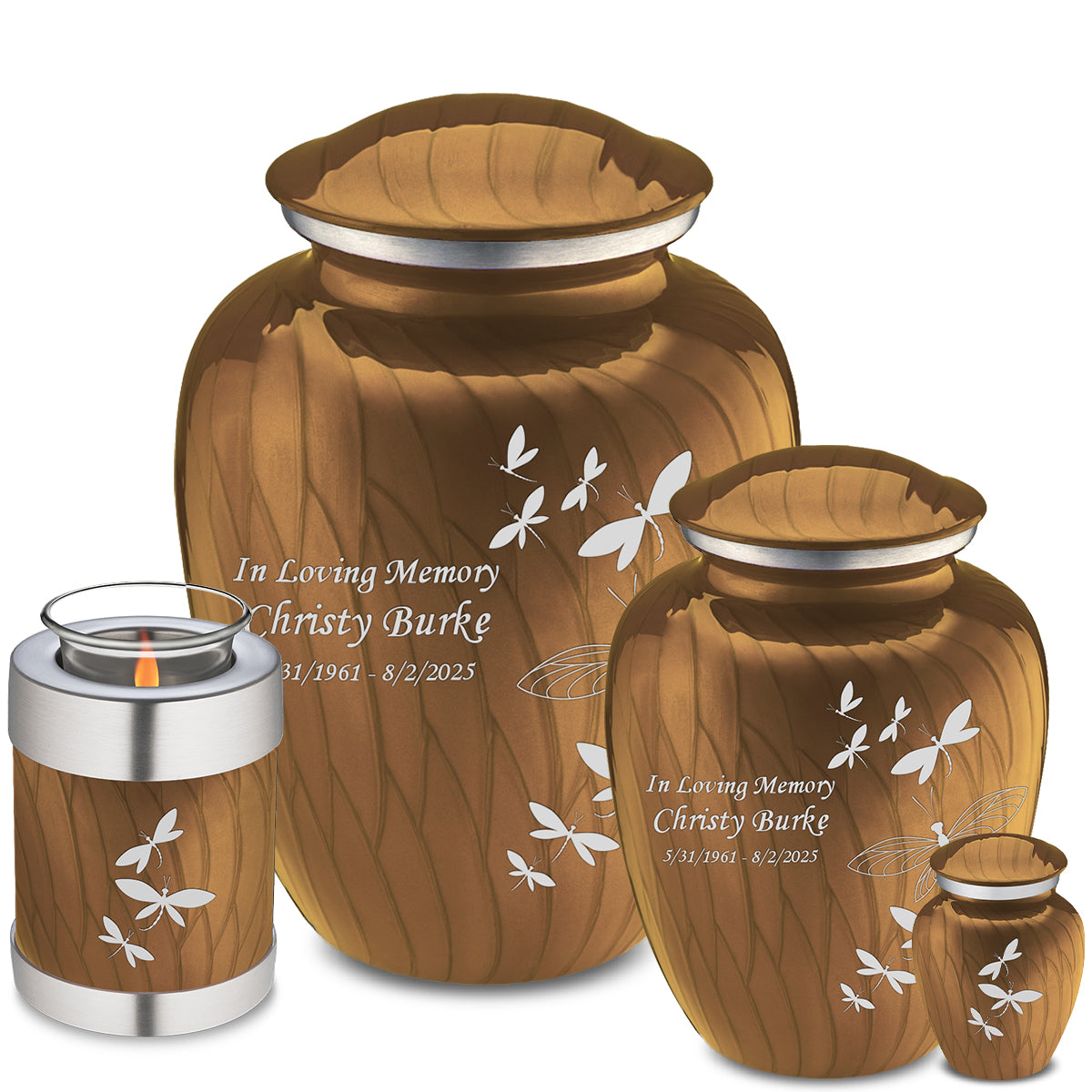 Adult Embrace Pearl Gold Dragonflies Cremation Urn