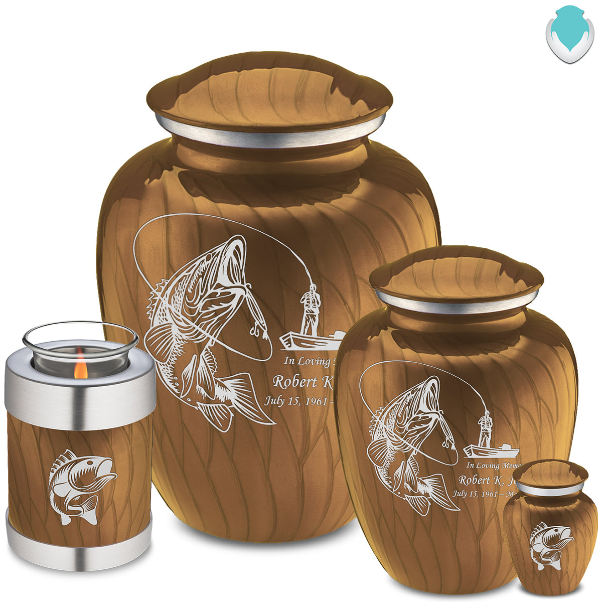 Adult Embrace Pearl Gold Fishing Cremation Urn
