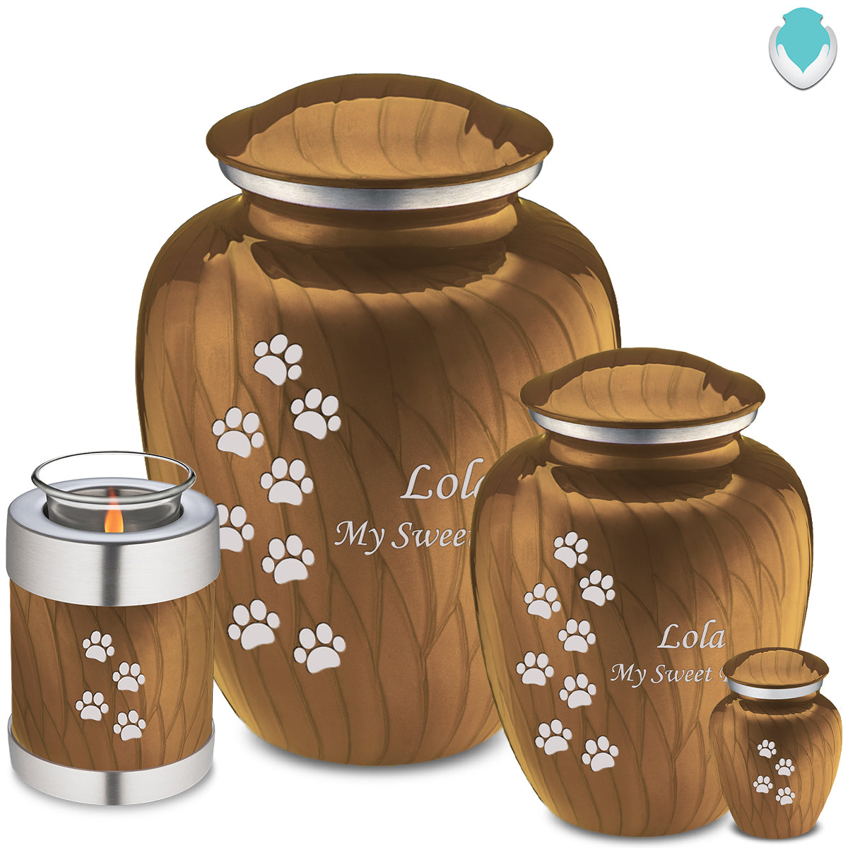 Large Embrace Pearl Gold Walking Paws Pet Cremation Urn