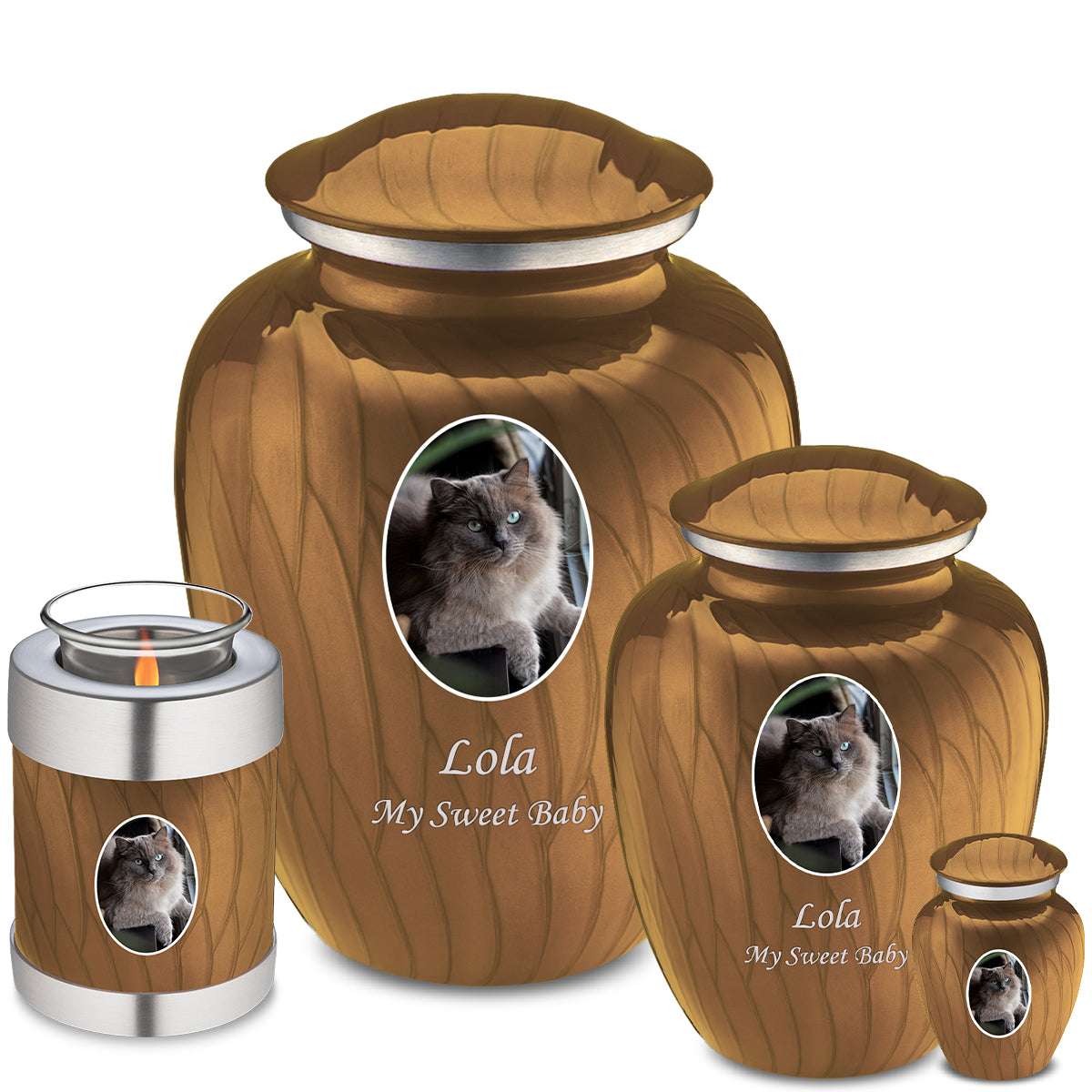 Medium Pet Embrace Pearl Gold Portrait Cremation Urn