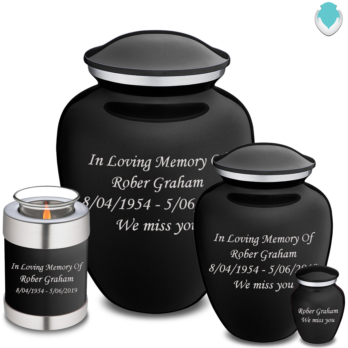 Adult Embrace Black Custom Engraved Cremation Urn