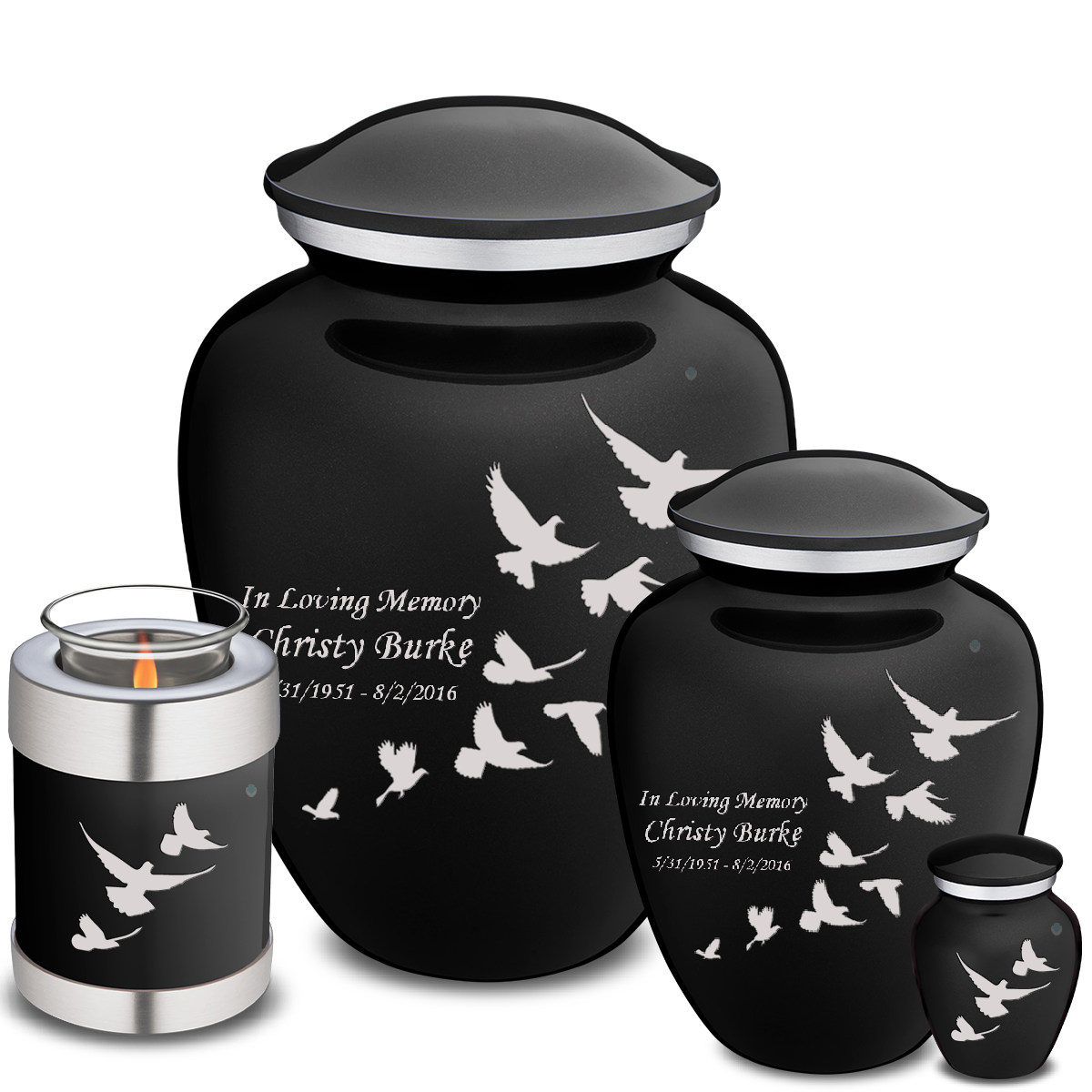 Adult Embrace Black Doves Cremation Urn