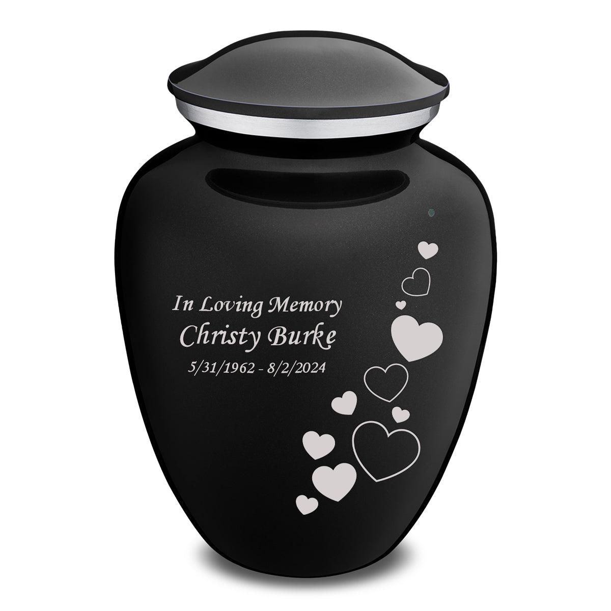Adult Embrace Black Floating Heart Cremation Urn