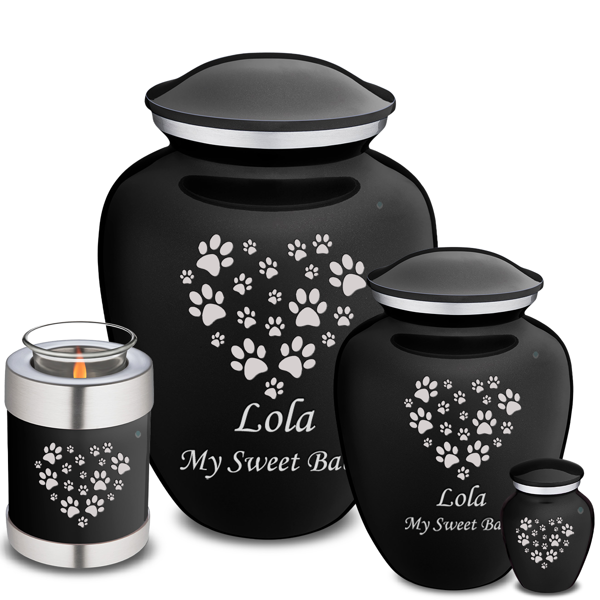 Large Embrace Black Heart Paws Pet Cremation Urn