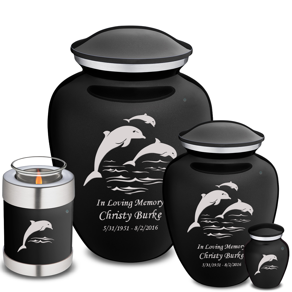 Medium Embrace Black Dolphins Cremation Urn