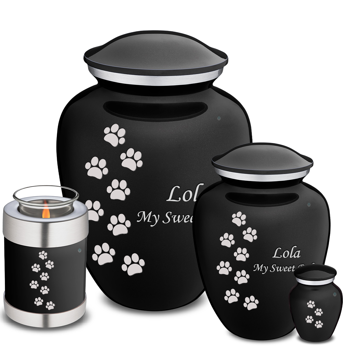 Medium Embrace Black Walking Paws Pet Cremation Urn