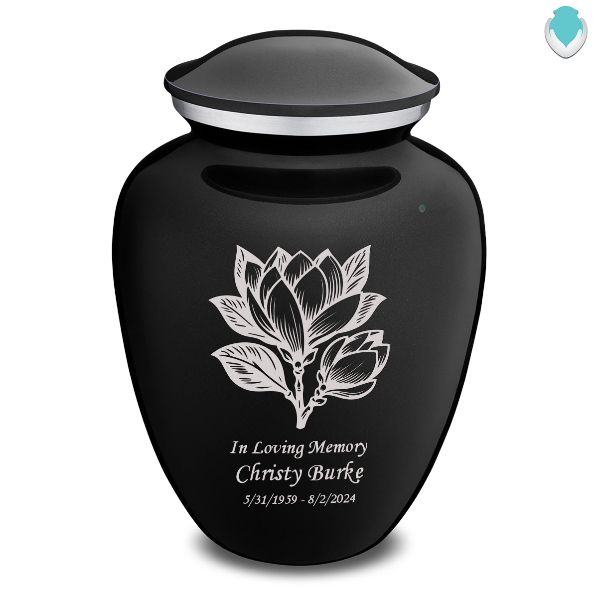 Adult Embrace Black Magnolia Flower Cremation Urn