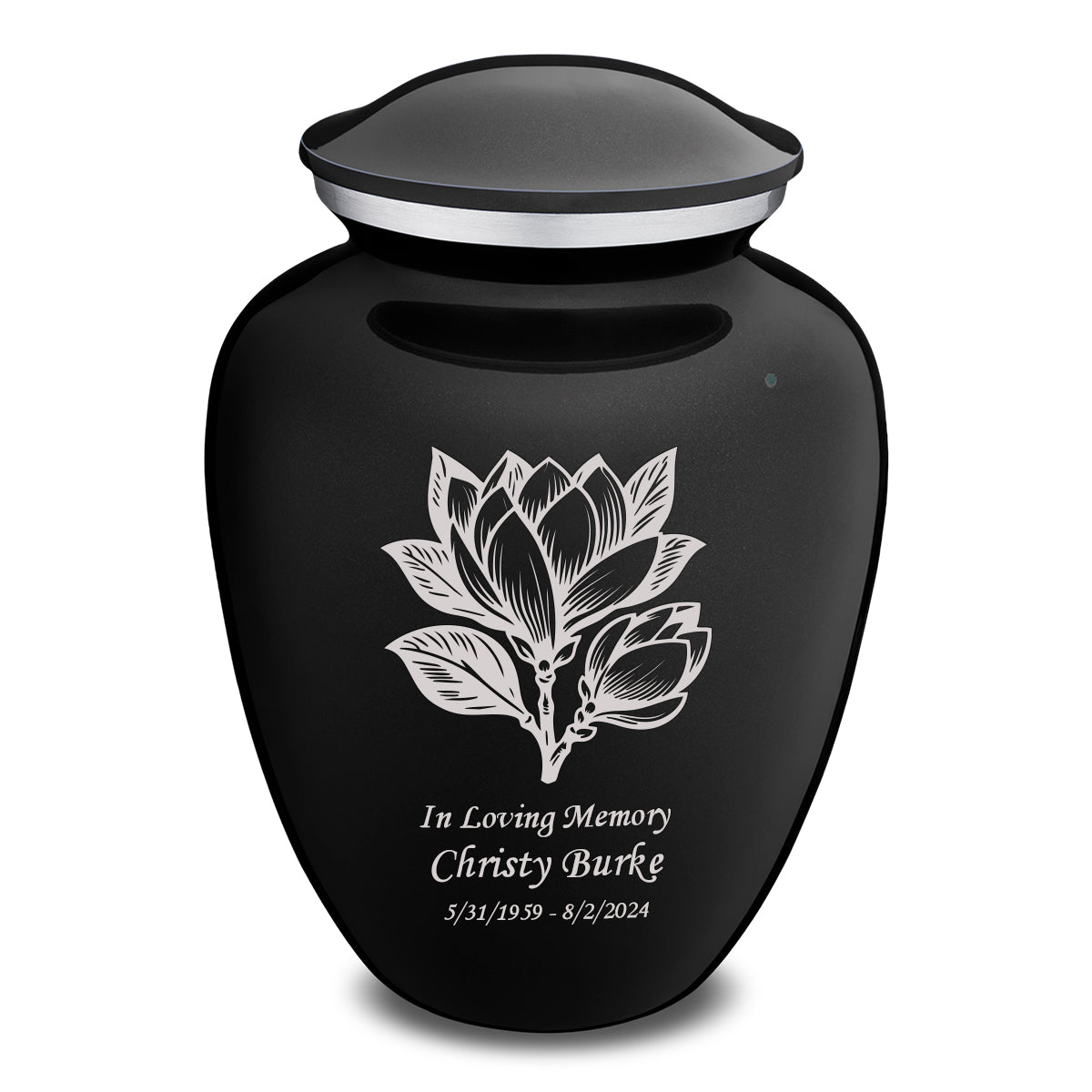 Adult Embrace Black Magnolia Flower Cremation Urn