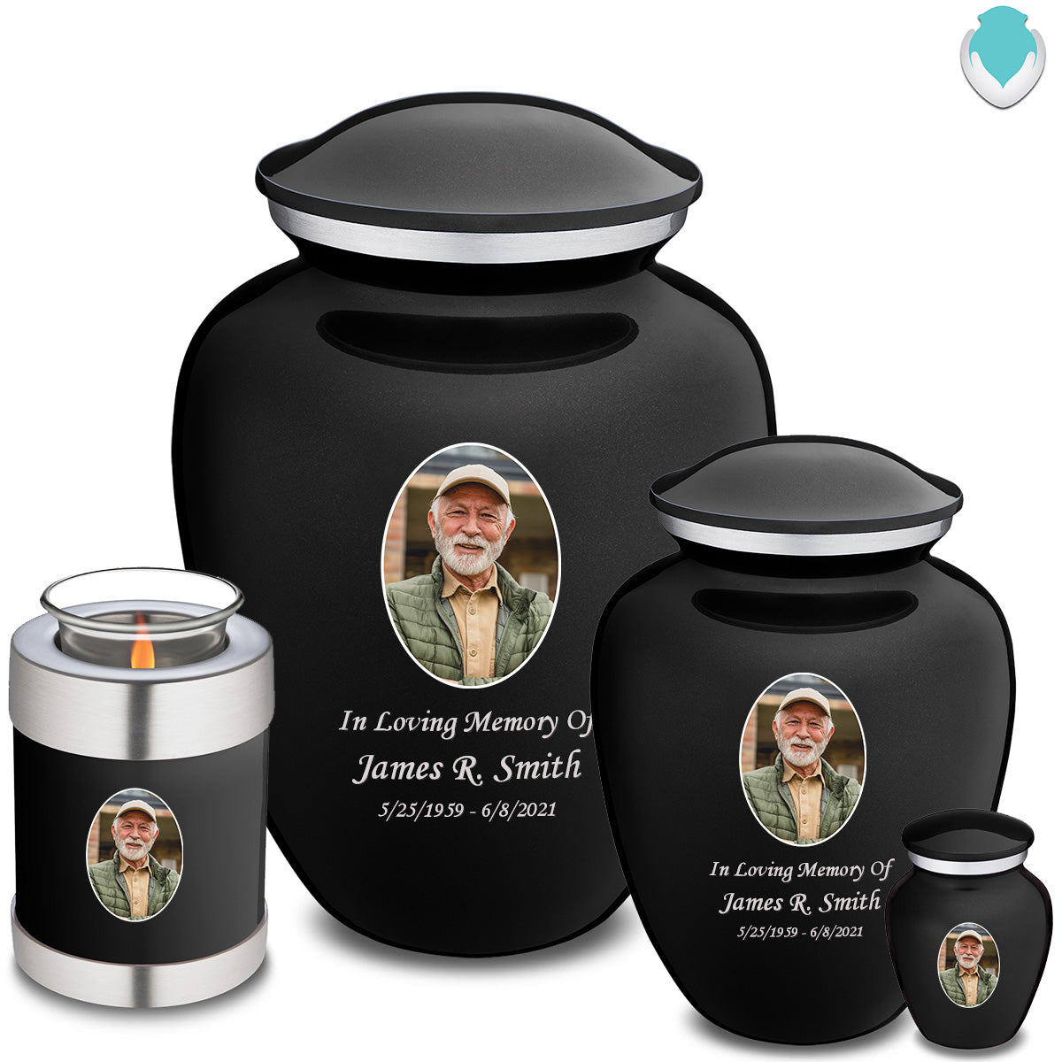 Medium Embrace Black Portrait Cremation Urn