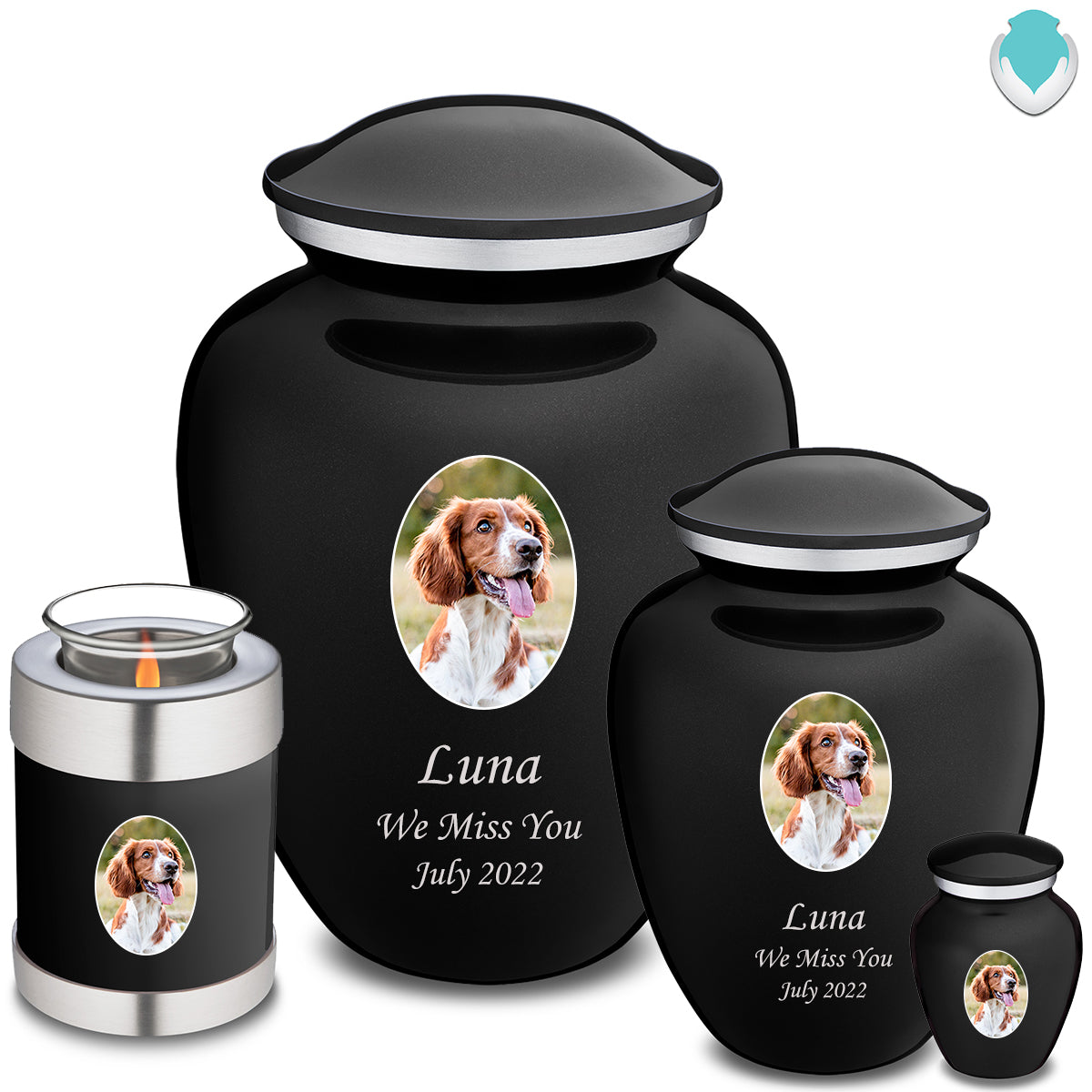 Medium Pet Embrace Black Portrait Cremation Urn