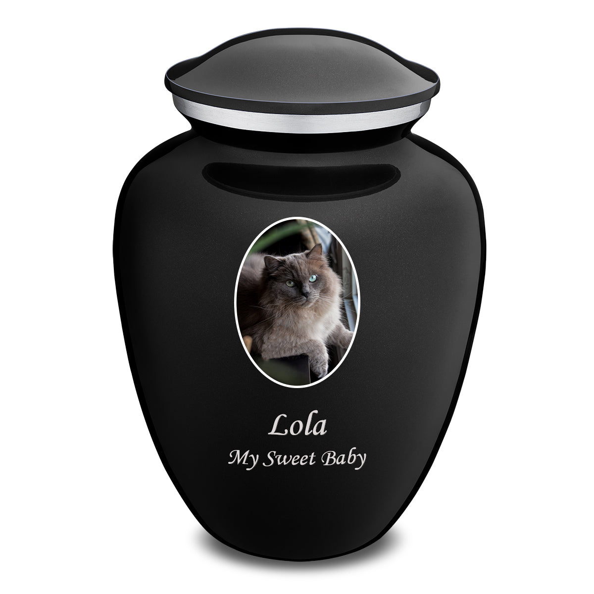 Adult Pet Embrace Black Portrait Cremation Urn