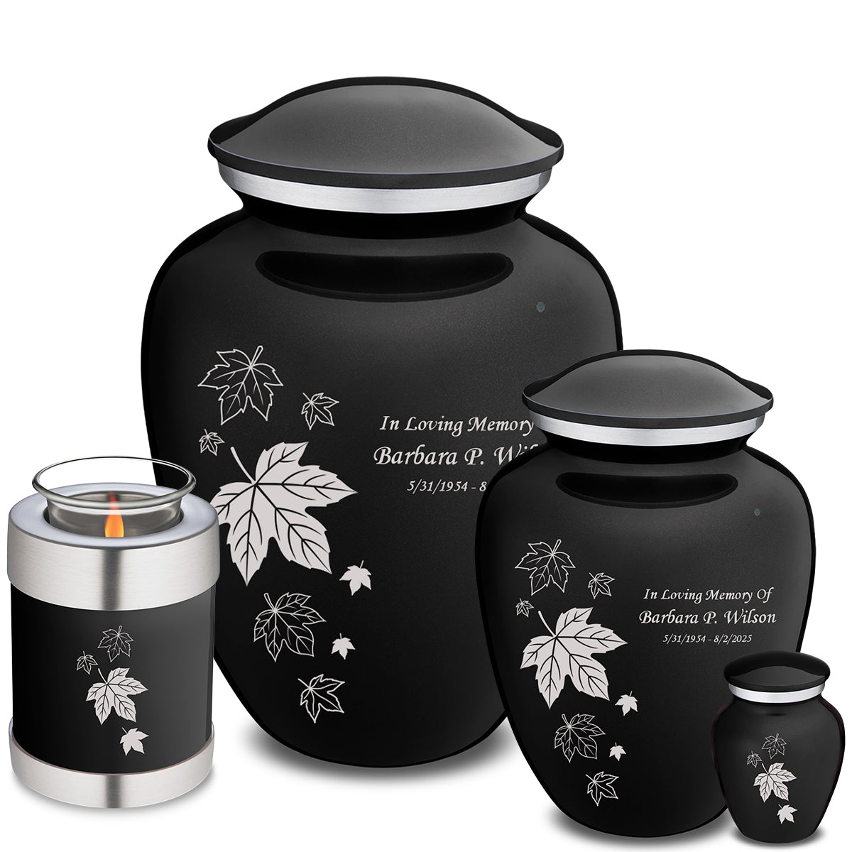 Keepsake Embrace Black Falling Leaves Cremation Urn