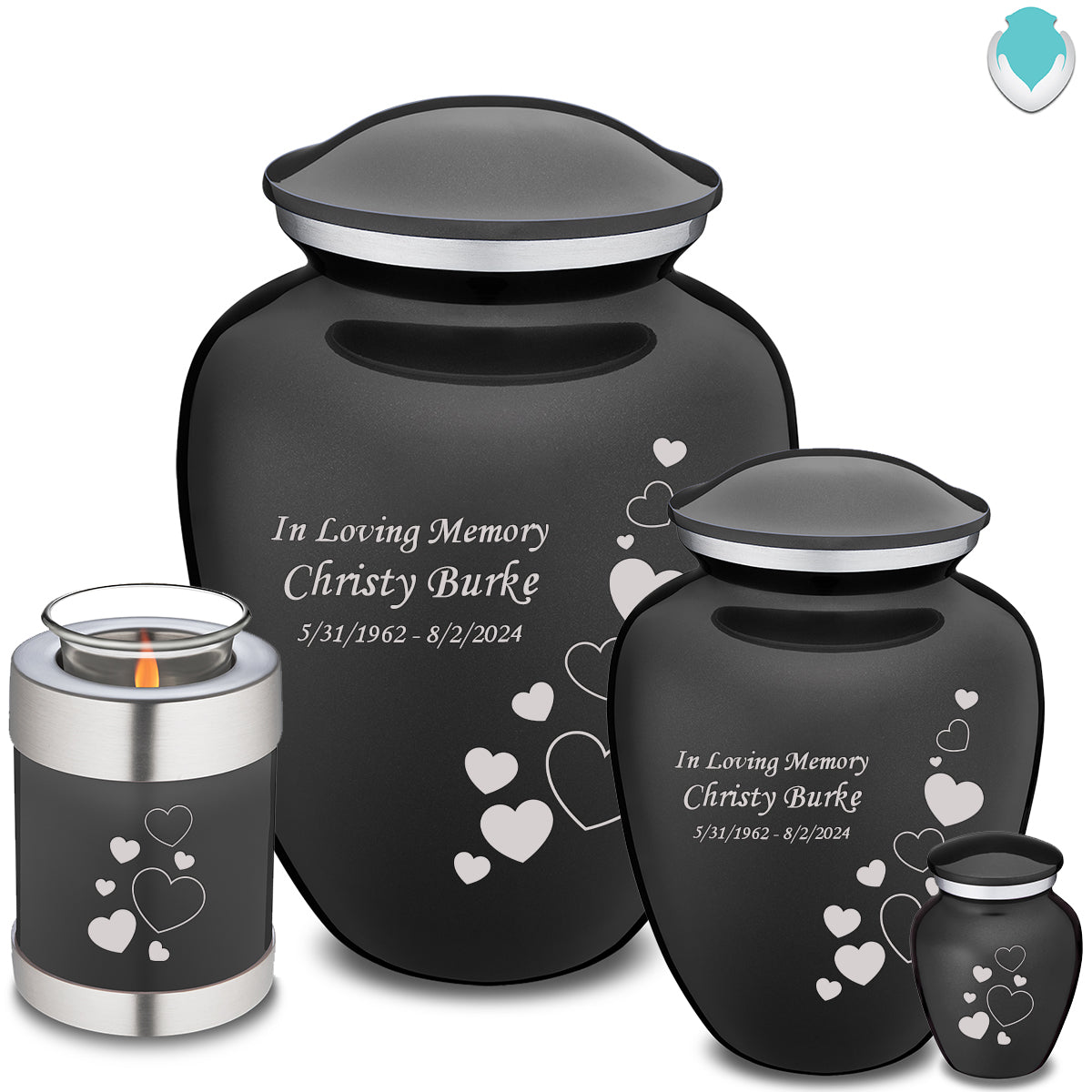Adult Embrace Charcoal Floating Heart Cremation Urn